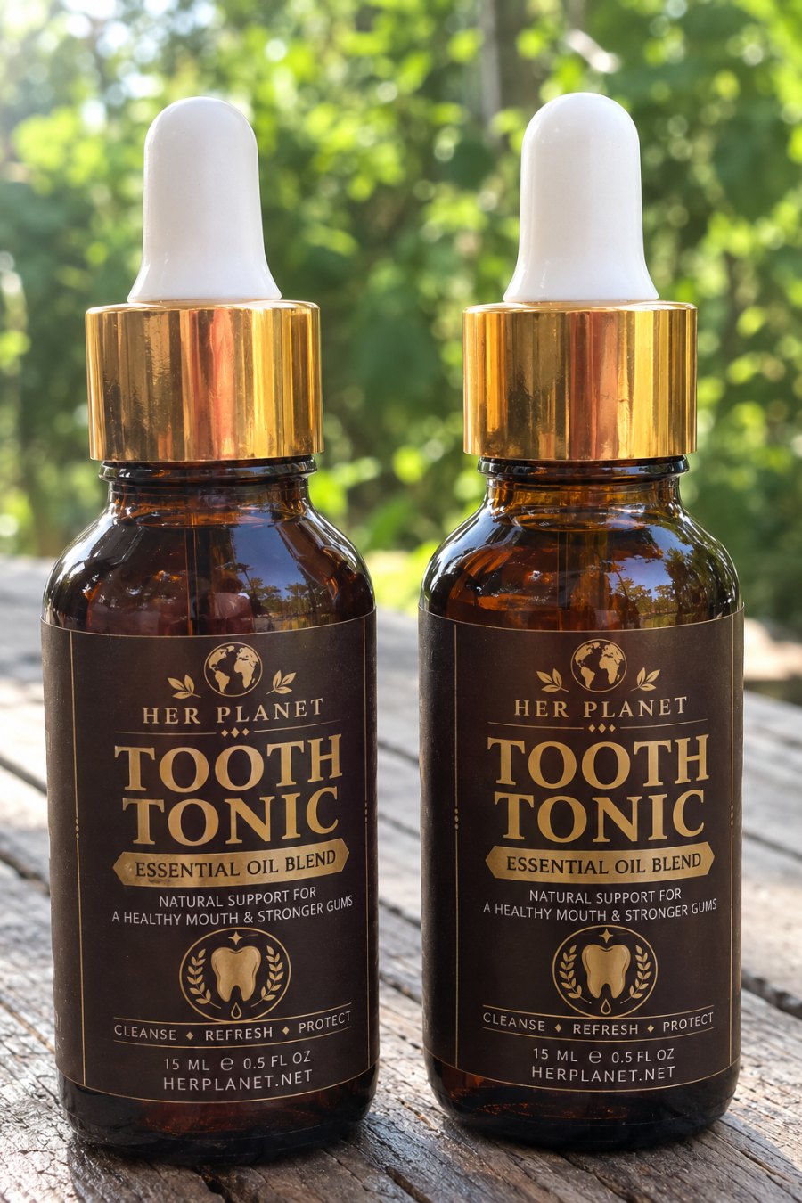 Two Tooth Tonic bottles outdoors